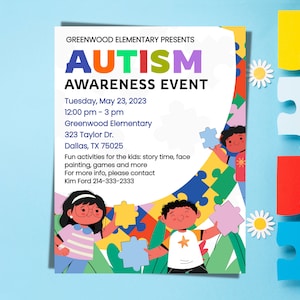 Autism Awareness Event Flyer - Digital Download for Fundraisers, School Charity Events Template & Awareness Campaigns Editable Corjl SS524