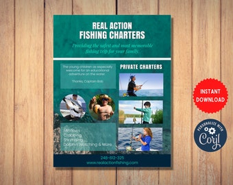 Real Fishing Charters Flyer Printable | Private Charter Event | Fishing Guide | 8.5"x11" Instant Download, MLN201