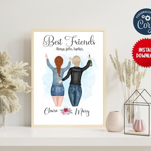 Girls Best Friend Personalised Print Design, Quote Wall Art, Forever Friends Gift, Wine Buddies, MLN18