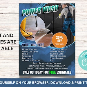 Power Wash Flyer | Dachwäsche | Hochdruckwäsche Business Digital & Printable | Bearbeitbare Vorlage Corjl SS310