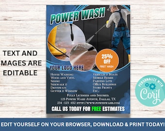 Power Wash Flyer | Roof Washing | Pressure Washing Business Digital & Printable | Editable Template Corjl SS310