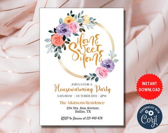 Home Sweet Home Housewarming Party, Personalize Card Invite, Customize New House Editable Invitation, Instant Download, MLN65