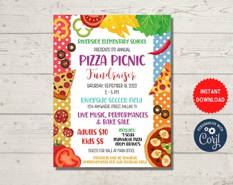Pizza Picnic Fundraiser, EDITABLE Flyer Template, Printable Take Home Flyer, PTA PTO event, Church Fundraiser, Digital Sign, MLN183