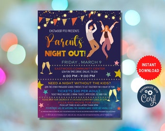 Folleto editable de la noche para padres, folleto del cuidador comunitario de servicios de cuidado infantil, invitación a la recaudación de fondos de la iglesia escolar, pequeñas empresas, MLN206