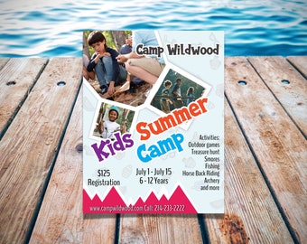 Folleto de campamento de verano / Invitación de campamento editable / Póster de vacaciones de primavera / Plantilla Corjl editable / Folleto de evento del festival SS928