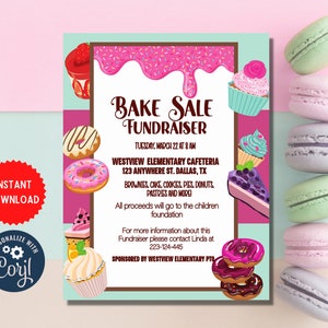 Bak verkoop flyer uitnodigen sjabloon, aangepaste bakken fondsenwerving uitnodiging, bewerkbare feestviering, Instant Download kaart, MLN81