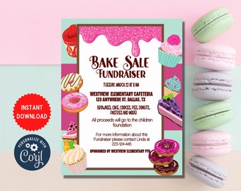 Bake Sale Flyer Invite Template, Custom Baking Fundraising Invitation, Editable Party Celebration, Instant Download Card, MLN81
