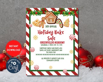 Holiday Bake Sale Flyer Invite Template, Custom Baking Fundraising Invitation, Editable Party Celebration, Instant Download Card, MLN84