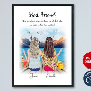 Best Friends Forever Personalised Print Design, Quote Wall Art, Bohemian Style, Long Distance Friendship Gift MLN24
