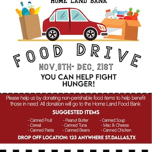 Food Drive Flyer, Community Food Drive, druckbare Schule, Kirche, Spendenaktion Non-Profit Wohltätigkeitsveranstaltung Instant Download Card, MLN107