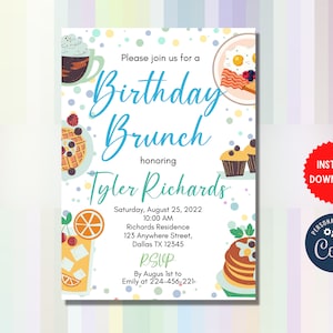 Birthday Brunch Editable Invitation, DIGITAL Template, Graduation Brunch Invite, Mimosas and Brunch Invitation, Breakfast Party, MLN182