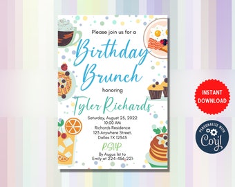 Birthday Brunch Editable Invitation, DIGITAL Template, Graduation Brunch Invite, Mimosas and Brunch Invitation, Breakfast Party, MLN182