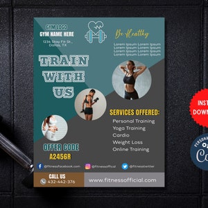Fitness Flyer, A4 Gym Flyer Template, Weight Loss Flyer, Template, Fitness Flyer Printable, Gym Flyer, Template Digital, MLN160