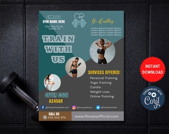 Fitness Flyer, A4 Fitnessstudio Flyer, Gewichtsverlust Flyer, Vorlage, Fitness Flyer druckbar, Fitnessstudio Flyer, Vorlage Digital, MLN160