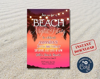 Beach Party Invite, Birthday Celebration Editable Invitation, Summer Cocktail Party Celebration Instant Download Invite, MLN44