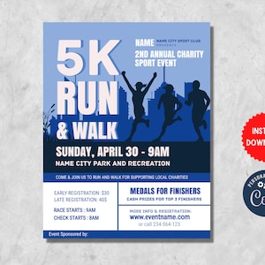 5K Event Flyer Printable | School Fun Run | Fundraiser Campaign | PTA | PTN | Charity Flyer | Handout | 8.5"x11" Instant Download, MLN200