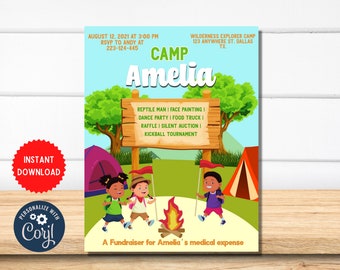 Sommercamp druckbare Flyer, Sommer Kinderaktivitäten, Erholung, Campout, Scout Fundraiser Event MLN124