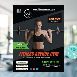 Editable FITNESS FLYER discount Gym Flyer personal trainer template workout  printable digital | fitness coach MLN222