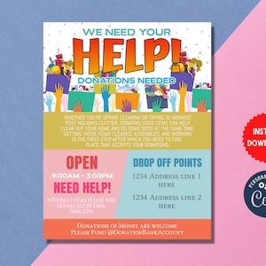 Editable Donation Drive Flyer, New And Used Toys Drive Flyer, PTA Theme, PTO Event Poster, Printable Flyer, Donation Campaign, MLN165