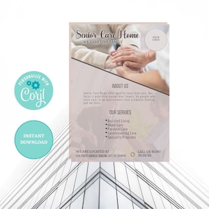 Senior Care Flyer Home Nurse Aide Elderly Services Printable Poster Flyer Instant Download ERK6