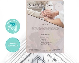 Senior Care Flyer Home Nurse Aide Elderly Services Printable Poster Flyer Instant Download ERK6
