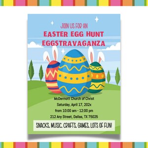 Easter Egg Hunt Flyer invite Company, Church, School, egg hunt eggstravaganza, easter egg hunt invite, printable template SS125