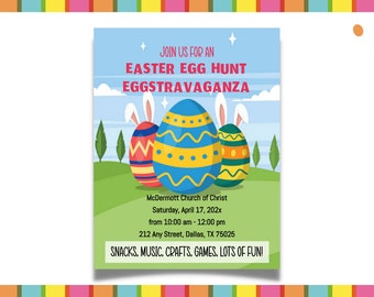 Easter Egg Hunt Flyer invite Company, Church, School, egg hunt eggstravaganza, easter egg hunt invite, printable template SS125