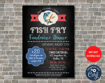 Fish Fry Dinner Party, Personalize Fundraising Event Invite, Customize Fish Fry Editable Invitation, Instant Download, MLN60