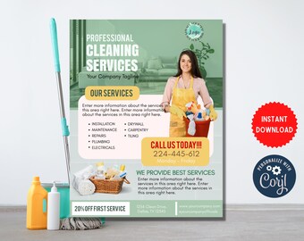 Cleaning Service Flyer, DIY corjl Cleaning Business Flyer Template 2022, Editable US Letter Size Flyer Template for Cleaning Service, MLN170