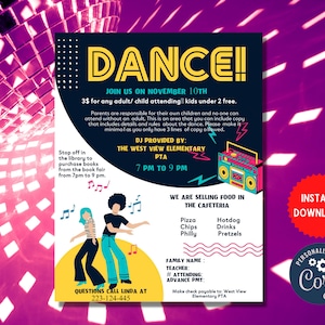 Dance party invite, flyer, Valentines, School party, Teacher education event Instant Download, MLN115