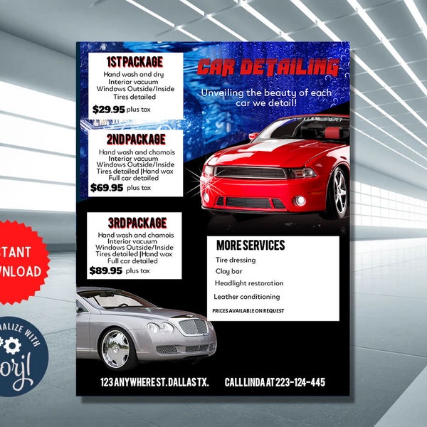 Car Detailing Event Flyer Printable | Washing service, flyer, fundraising, church, school, band, printable design download MLN125a