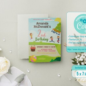 Park Birthday Invitation Cover, 2nd Birthday Party Invite Card, Kids Theme Park Design, Birthday Celebration Card, Corjl Digital File, ATK4