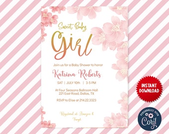 Floral Baby Shower Celebration Template Invite, New Baby Party Invitation, Instant Download Printable Editable Card, MLN13