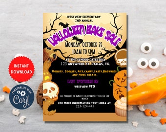 Halloween Bake Sale Flyer Invite Template, Custom Baking Fundraising Invitation, Editable Event Celebration, Instant Download Card, MLN90