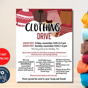 Clothing Drive Flyer Event Printable Fundraiser, Township PTA Community ...