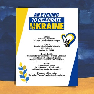 Celebrate Ukraine Invitation Fundraiser flyer charity flyer donate conflict food clothing drive printable editable flyer template SS805