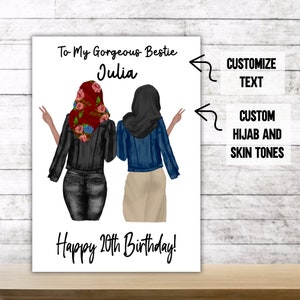 Moslimvrouwen Gelukkige verjaardag Bestie hijab tekst aanpassen en hijab kleur proost gepersonaliseerde naam portret corjl custom