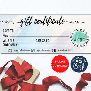Minimalist DIY Gift Certificate Template, Editable Gift Voucher, Instant Download, Printable Gift Cert, Add Your Logo Certificate MLN56