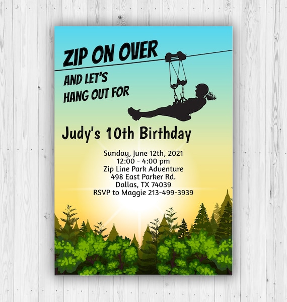 Girl's Zipline Zip Line Birthday Party Invitation Etsy