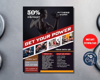 Fitness Flyer corjl , A4 Gym Flyer Template, Weight Loss Flyer, Template, Fitness Coach Flyer, Gym Flyer, Template Digital, MLN193
