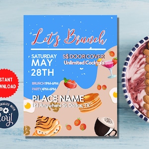 Let&#39;s Brunch Invite Flyer, Brunch Printable Flyer, Breakfast Invite Restaurant, School, Non Profit Customize Editable Invitation, MLN111
