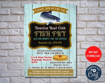 Fish Fry Dinner Party, Personalize Fundraising Event Invite, Customize Fish Fry Donation Drive Editable Invitation, Instant Download, MLN61