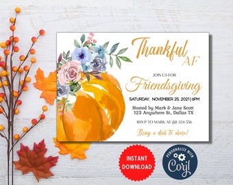 Friendsgiving Dinner Party, Personalize Thanksgiving Invite, Customize Friends Potluck Party Editable Invitation, Instant Download, MLN71