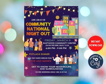 Editable National Community Night Out, Neighborhood Block Party, Get Together Introduce Neighbor Flyer Editable SS831
