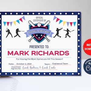Softball Certificates Instant Download, Softball Award, Printable Girls Softball Team Participation Awards, Sports Achievement MLN138