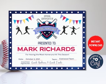 Softball Certificates Instant Download, Softball Award, Printable Girls Softball Team Participation Awards, Sports Achievement MLN138