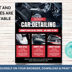 Serviço de detalhes de carros móveis | Lavagem de Carro | Folheto de reparo de carro | detalhamento automático pôster | Download instantâneo editável para download SS1244