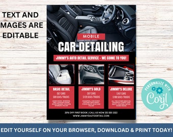 Mobile Car Detail Service | Car Wash | Car Repair Flyer | Auto Detailing Poster | Downloadable Editable Instant Download SS1244