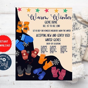 Winter glove drive flyer printable editable, glove drive, clothes drive flyer Instant Download Card, MLN106