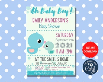 Rubber Duck Baby Shower Invite, Cute New Baby Celebration, Customize Editable Card Invitation, Rubber Duck Party Instant Download, MLN54